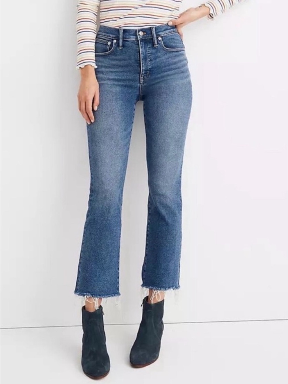 Madewell Mid-Blue High-Rise Cropped Flare Jeans